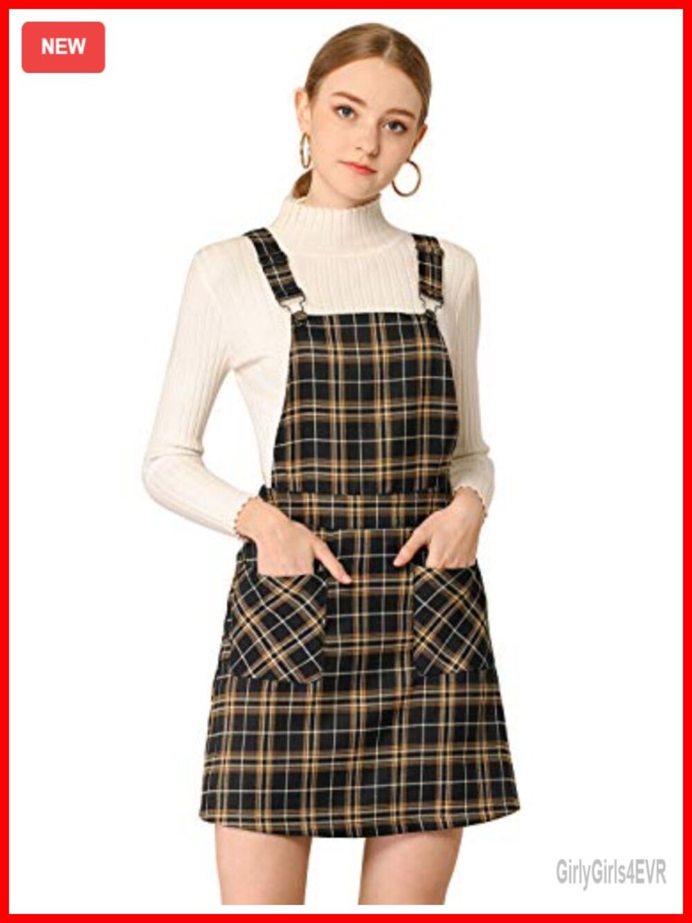 Plaid Overall Pinafore Dress Suspender Short A-Line Above Knee